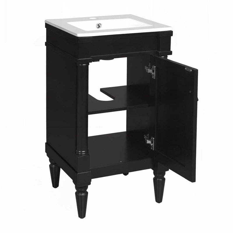 Meuble-lavabo de salle de bain avec lavabo en céramique, Noir