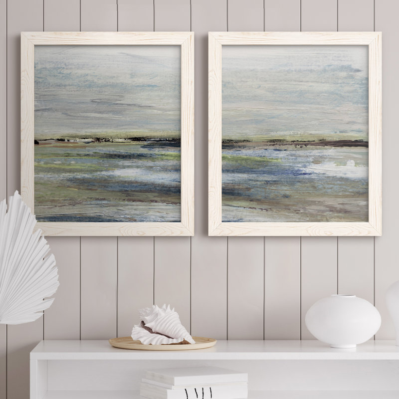 Wetlands I - ensemble de 2 peintures sur toile encadrées, H 20 po x l 34 po x P 1,5 po, Encadrement beige