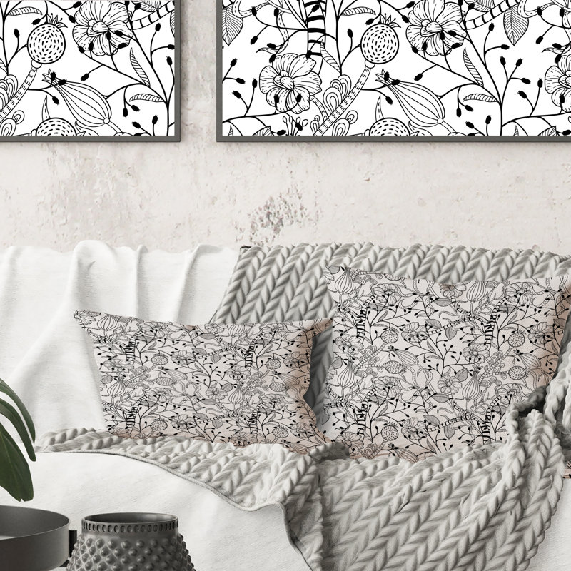 Monochrome Shapes I -1 Patterned Printed Throw Pillow