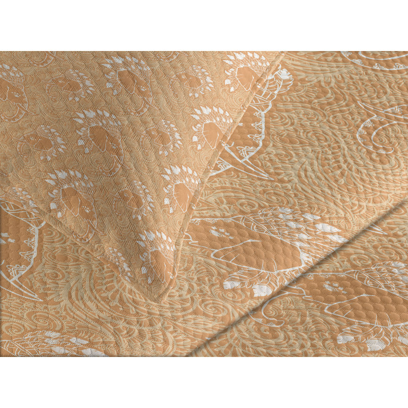 Ambesonne Boho Bedspread Set Feathers Pale Orange White, King Bedspread + 2 Standard Shams