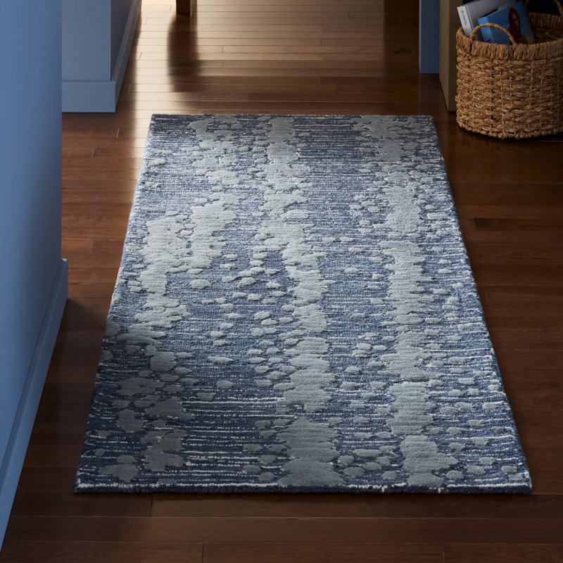 NICOLE MILLER NEW YORK Mod Weave Abstract Knotted Texture Handcrafted Wool Rug Navy Blue, Rectangle 0'7" x 2'5"