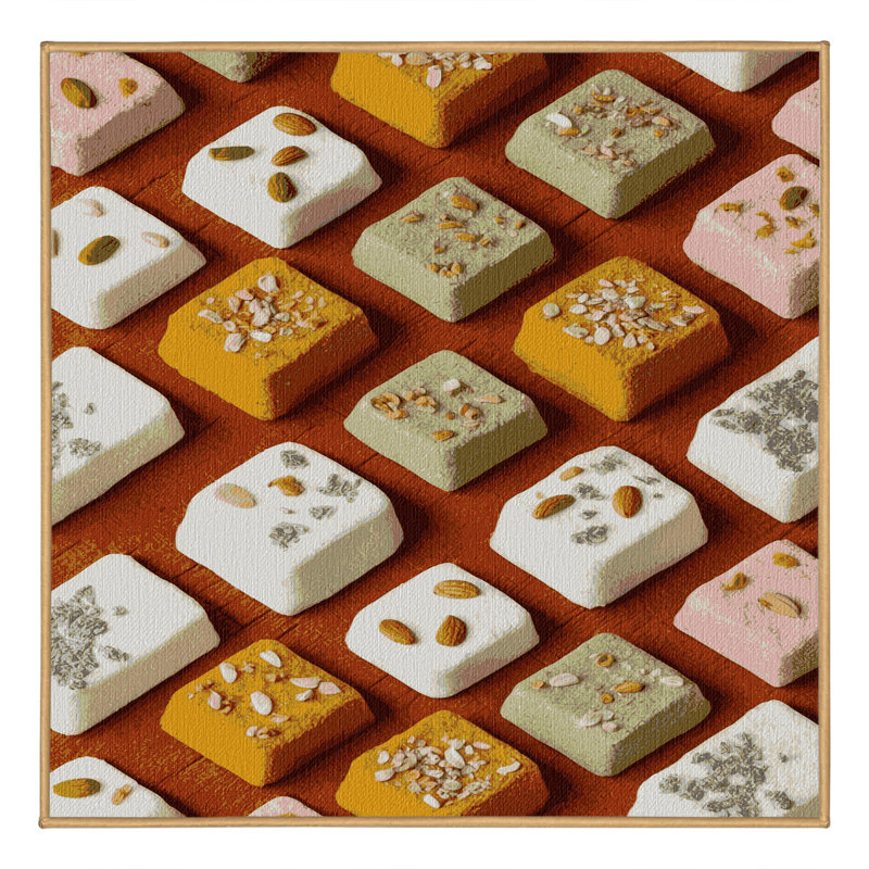 Washable Barfi Desserts Area Rug, Square 3'