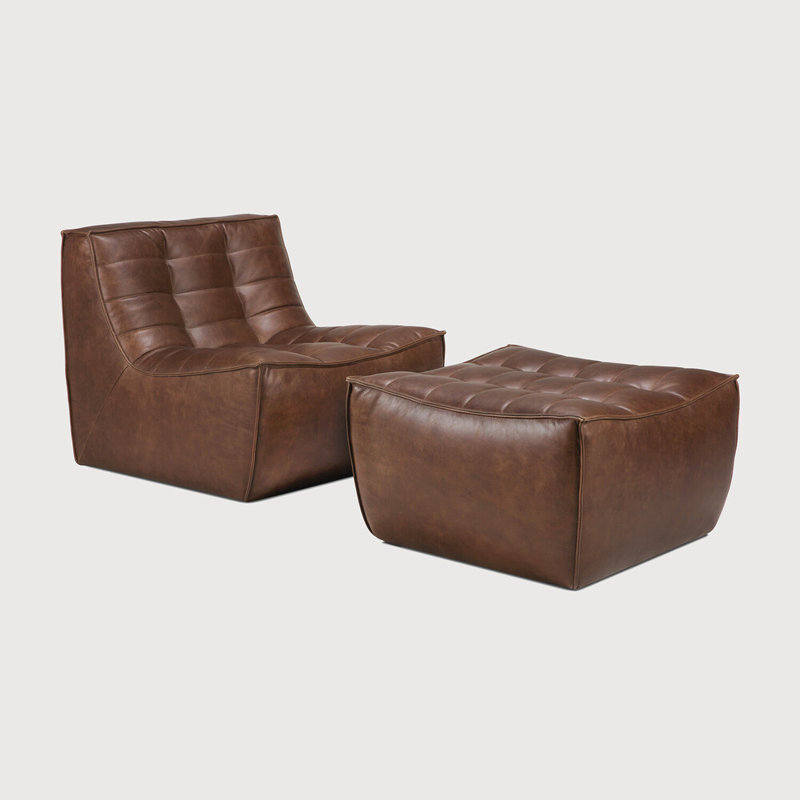 N701 Square Leather Ottoman, Chestnut