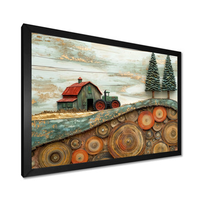 Donae Winter Barn with Tractor Landscape - ferme, art mural sur toile