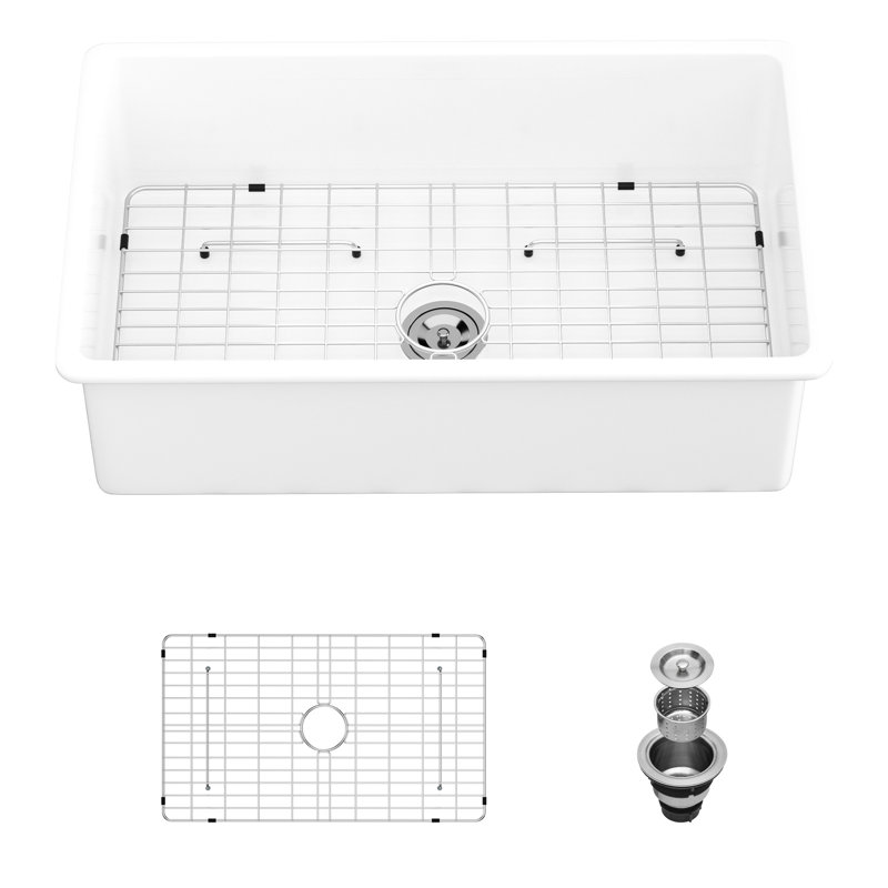 32" Ceramic Undermount Basin - Stylish White For Contemporary Kitchen Designs Sink Chipping , Rectangular
