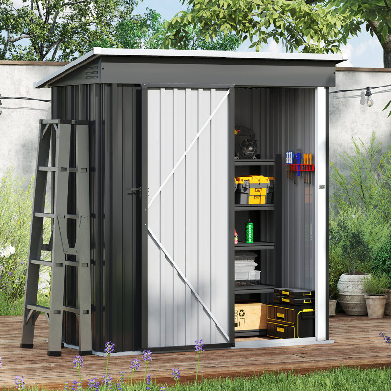 Outdoor Waterproof 5X3 Ft. D Metal Garden Storage Shed, Gray