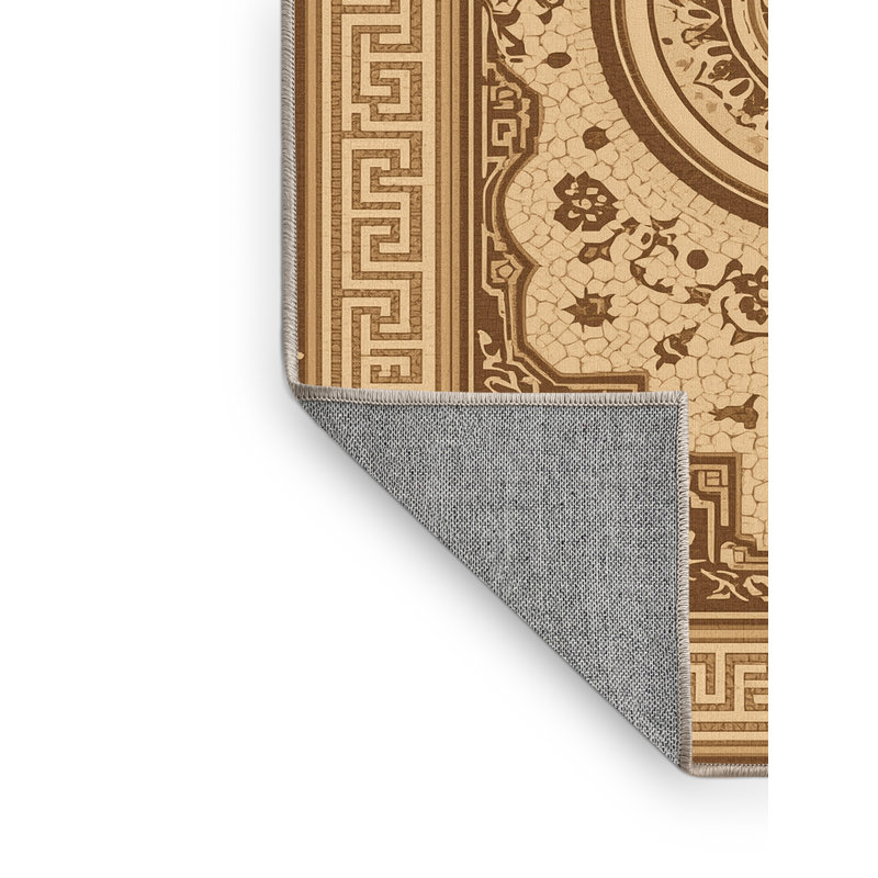 Tapis oriental Darwin traditionnel lavable à la machine en brun - reliure beige, 7 x 10
