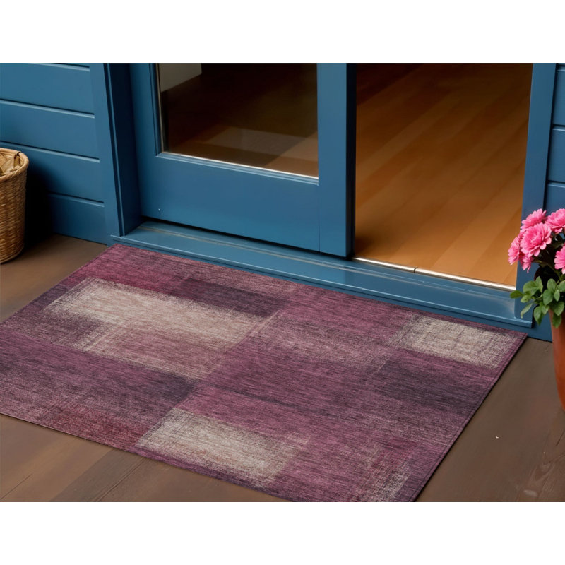 Tapis extérieur lavable abstrait mauve et beige prune 3 pi x 5 pi