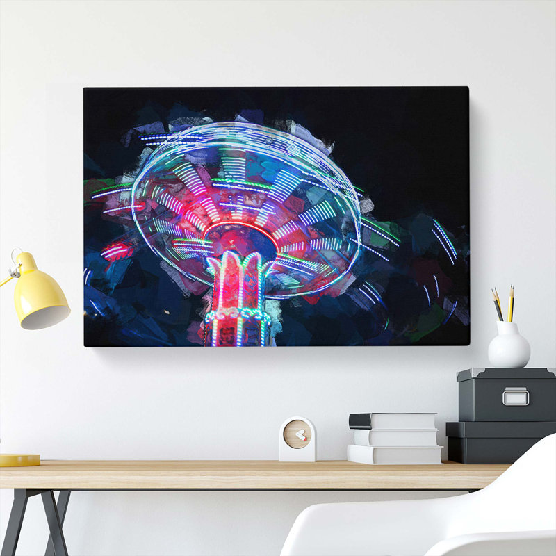 Fairground Swing At Night In Abstract - Wrapped Canvas Print, 35cm H x 50cm W x 3cm D