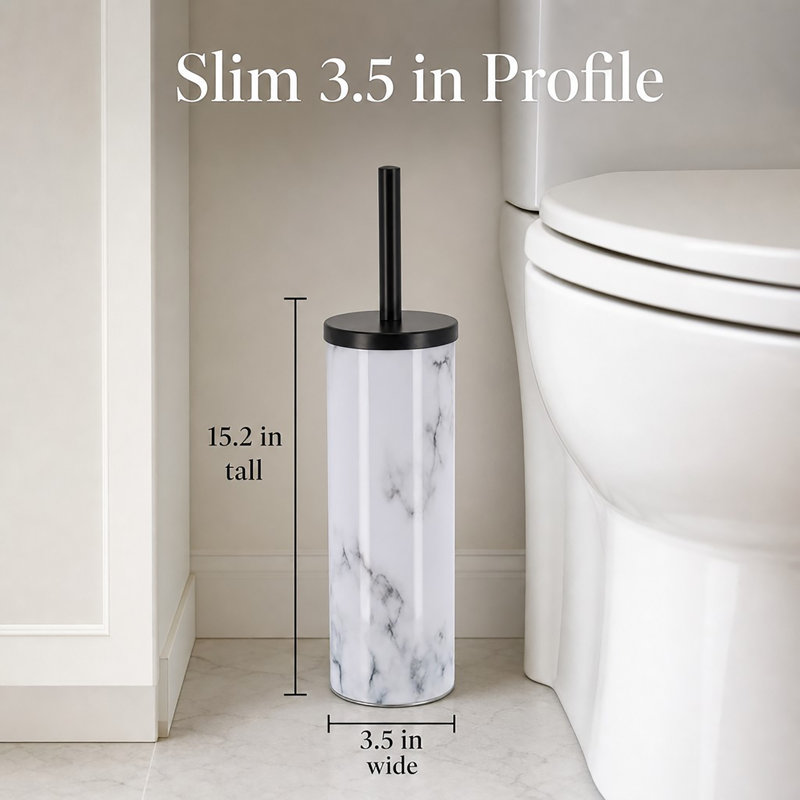 Ensemble de porte-brosse de toilette Carrara Noir, aspect marbre, housse hygiénique, 15,2 po