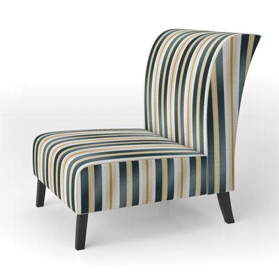 Classic Beige And Green Elegance Striped Pattern - Upholstered Modern Accent Slipper Chair by Hokku Designs