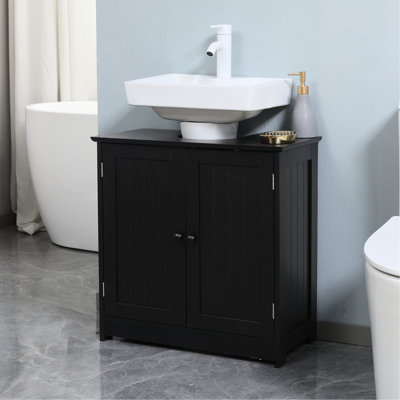 Armoire de salle de bain sous le lavabo noire, 2 portes et tablette - option d'économie d'espace, construction, s'adapte à plusieurs articles, présentation noire de L 23,5 po x l 11,89 po, et diverses