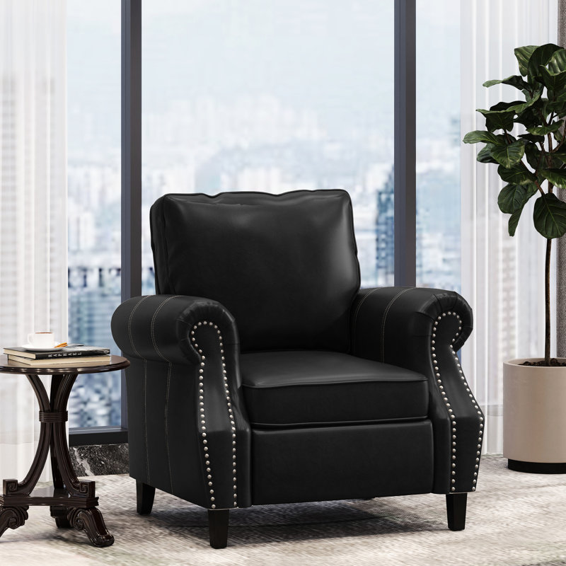 Fauteuil club en PU noir, décor clouté roulé, mobilier contemporain et fonctionnel avec garniture confortable