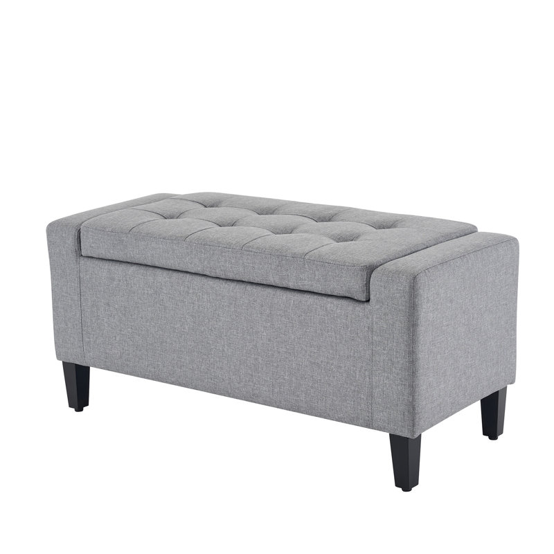 Luxury Crushed Velvet Ottoman Stool, Grey, Linen