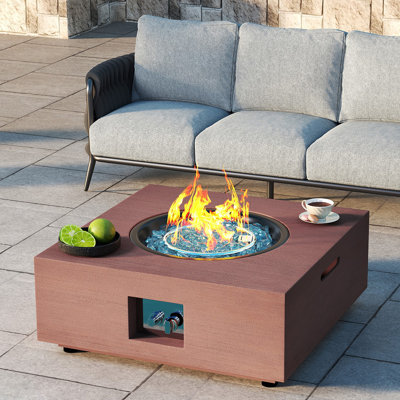 Walnut Wood Fire Table With Propane Tank
