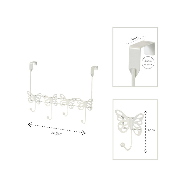 Butterflies Over Door Storage Hooks, White