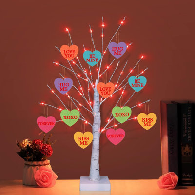 24-Inch Valentine’S Day Lighted Tree With 12 Heart Ornaments – USB/Battery