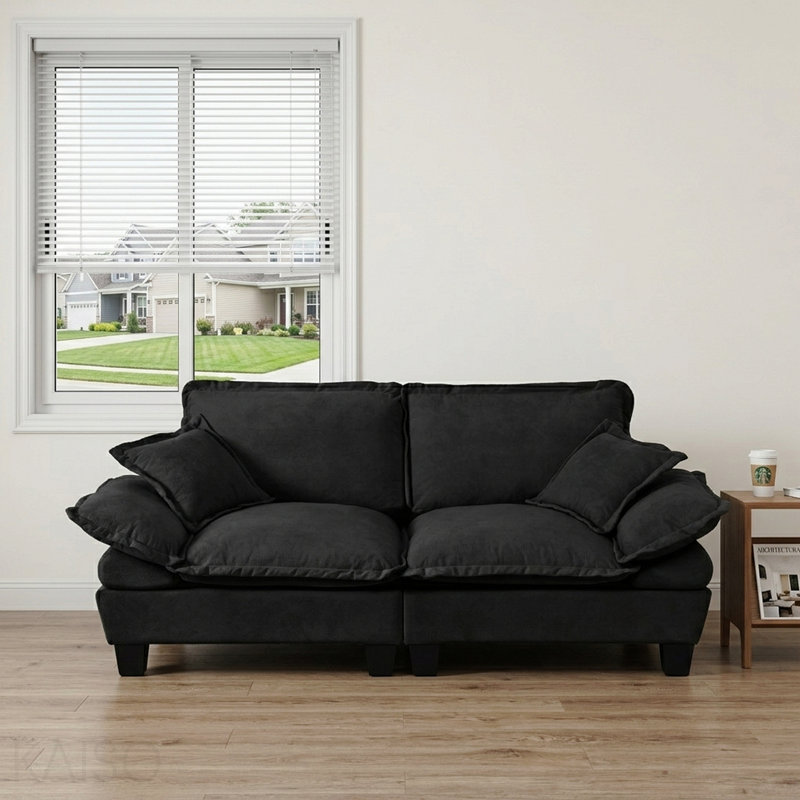 Canapé en chenille pour voilier, causeuse modulaire à 2 places avec accoudoirs courbés, canapé Comfort-First pour petits espaces et appartements, noir