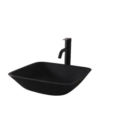 Lavabo de salle de bain vasque carré en verre 16 pouces avec fauve et bonde escamotable