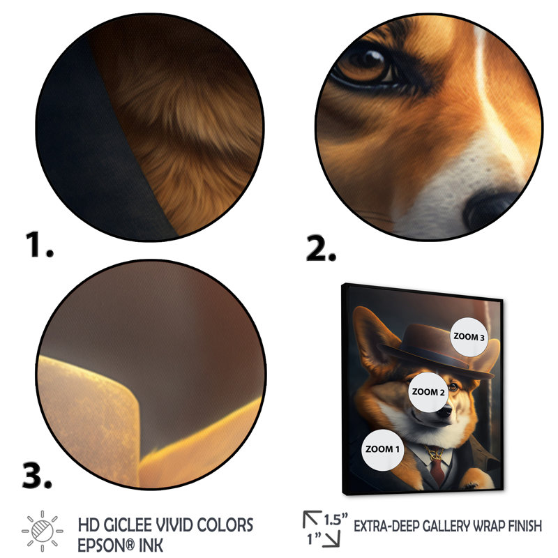 Corgi, H 20 po x l 12 po x P 1 po, Toile avec cadre flottant noir