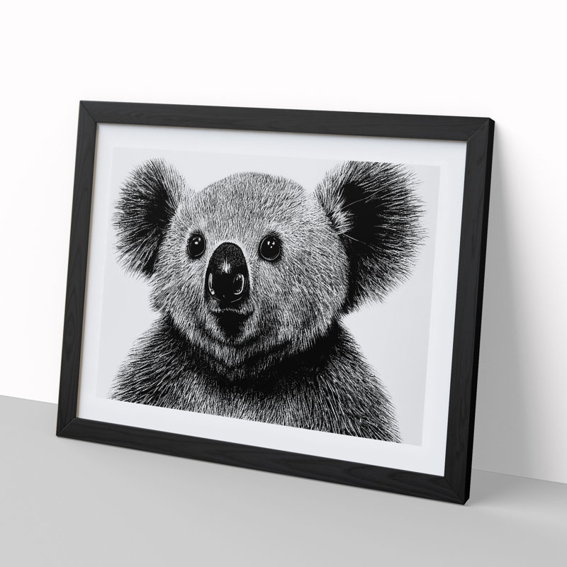 Monochrome Koala Bear Vol.5 - Framed Print, Black Framed, 25cm H x 34cm W x 2cm D