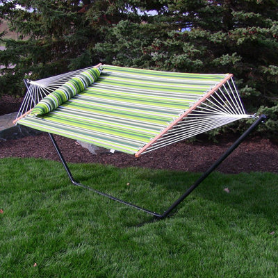Mullin 2-Person Quilted Polyester Spreader Bar Hammock with 15' Stand - Melon Stripe