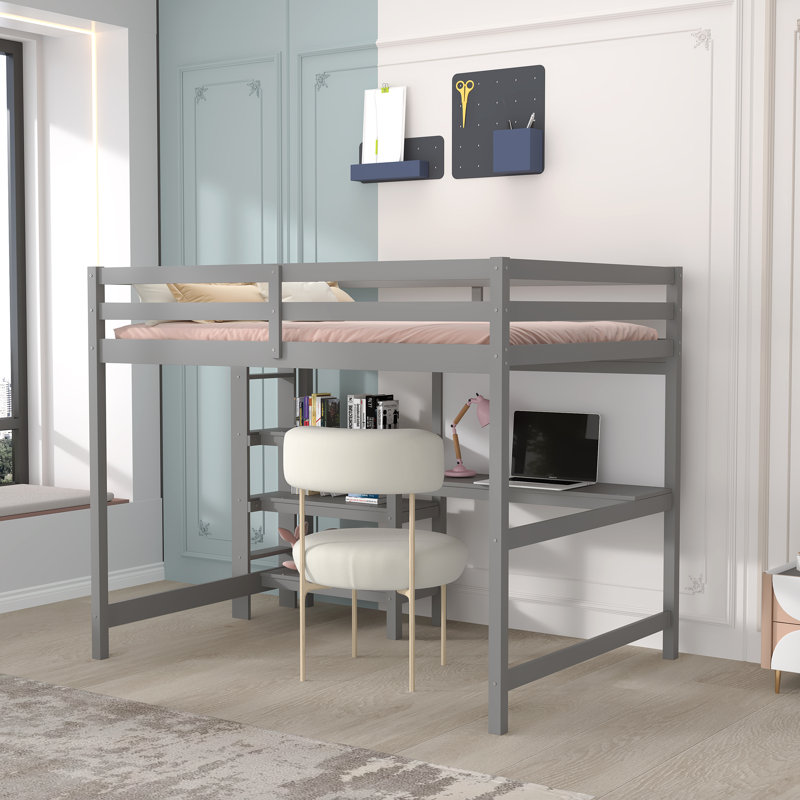 Lit mezzanine double Orelia pour enfants, gris