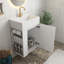 Meuble-lavabo blanc en panneau de fibres à densité moyenne de 20 po avec lavabo en céramique, porte à motif de losanges, poignée dorée et tablettes de rangement latérales avec barre à serviettes-406380546