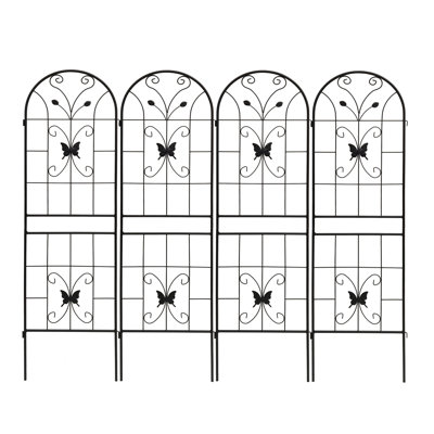 Black 71" High 19.7" Wide 4 Pack Metal Garden Trellis, Suitable For Outdoor Climbing Plants Like Morning Glory And , Pre - Drilled Fast Setup Trellis Of 4, Rust Rose Ivy, Galvanized Powder Coated