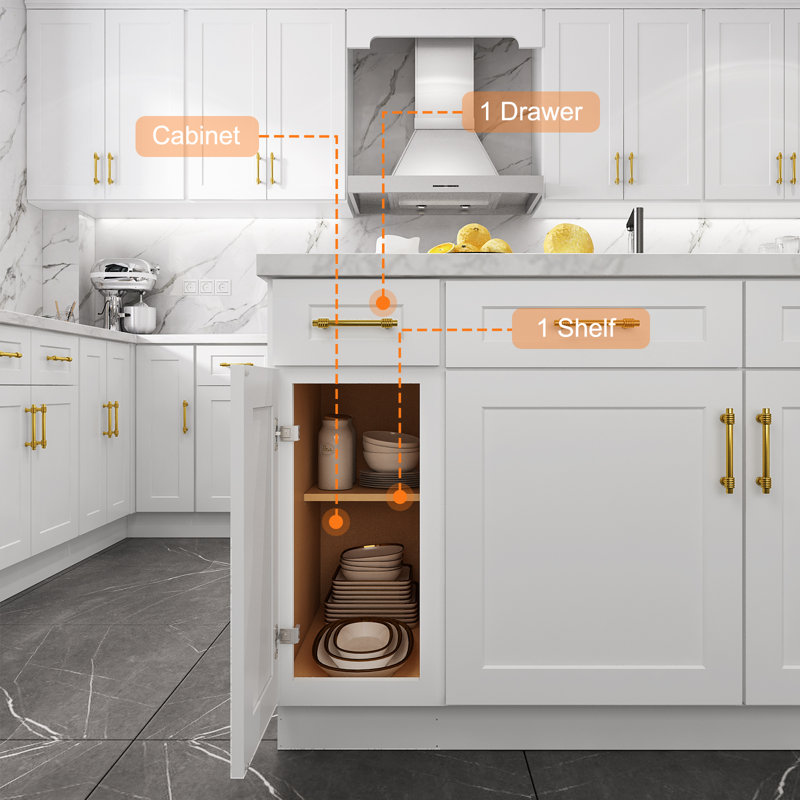 Base Cabinet with Adjustable Shelves and Soft Close, 12", Shaker White