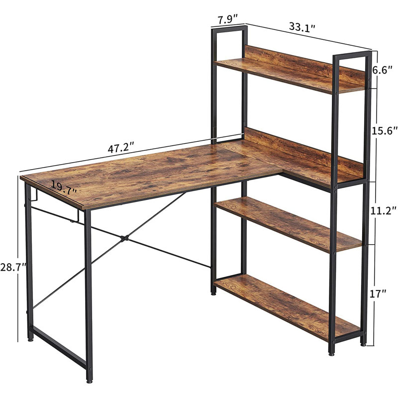 Bureau d'écriture en L Rickard, H 50,4 po x l 47,2 po x P 19,7 po, Brun rustique