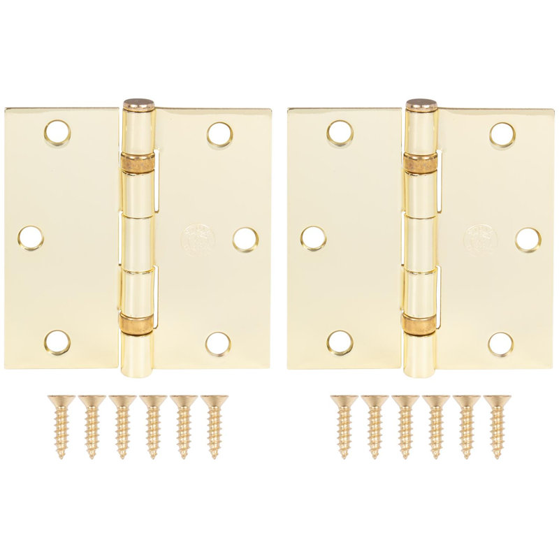 Charnières de porte à roulement à billes 3-1 / 2 ", coin carré, Laiton poli