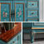 Buffet bleu uni et bois manufacturé