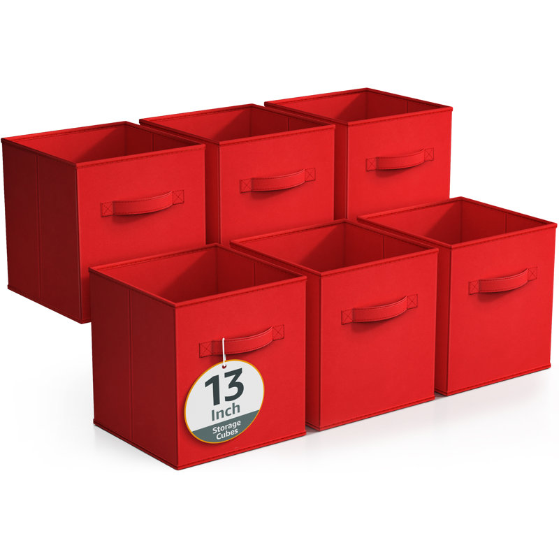 6 Pack 13" Large Foldable Storage Cubes with Handles, Multi - Red