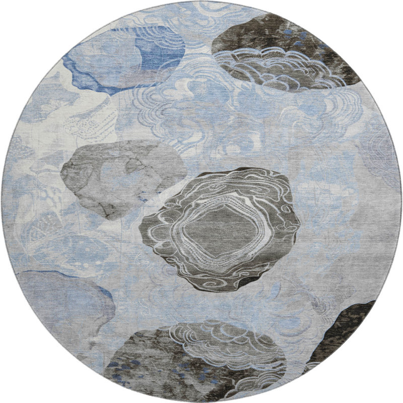 Premium Machine Washable Mehara AMF1686 Geometric Rug, Round 8'