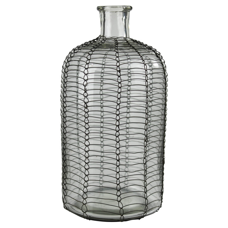 Wire Wrapped Glass Decorative Bottle, 18" H x 8" W x 8" D