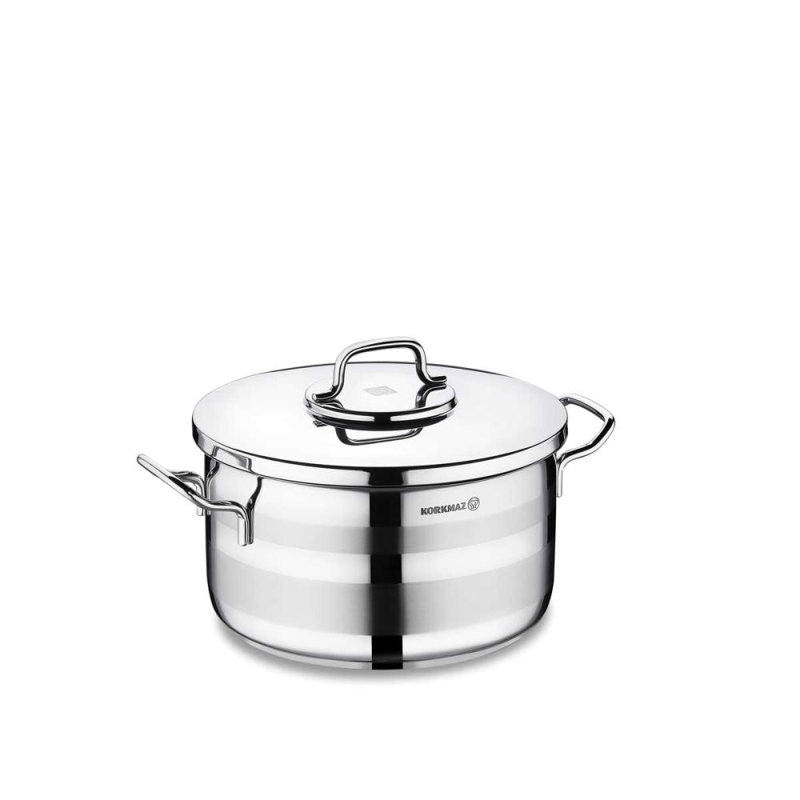 Batterie de cuisine Korkmaz Astra2 en acier inoxydable à haute performance avec couvercle argent, 2,75 pintes
