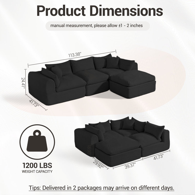 Canapé modulaire Boneless, Velours noir