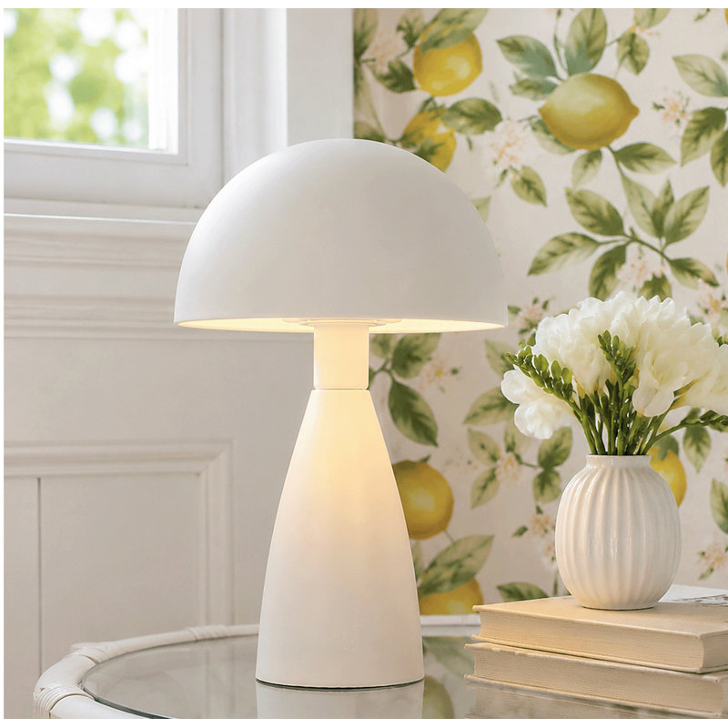 Lampe de table moderne à une lumière, style champignon, à intensité variable, avec abat-jour en forme de dôme blanc, pour chambre minimaliste
