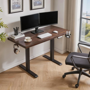Electric Height Adjustable Standing Desk With Solid Rubber Wood Top