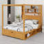 Canopy bed frame with bookcase headboard, usb outlets and led lights, storage cubbies, footboard drawer and reversible rack-2114065320-2114065325