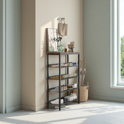Industrial Shoe Rack, Adjustable Country Style 5-Layer Shoe Rack Storage Rack, With 4 Mesh Shelves