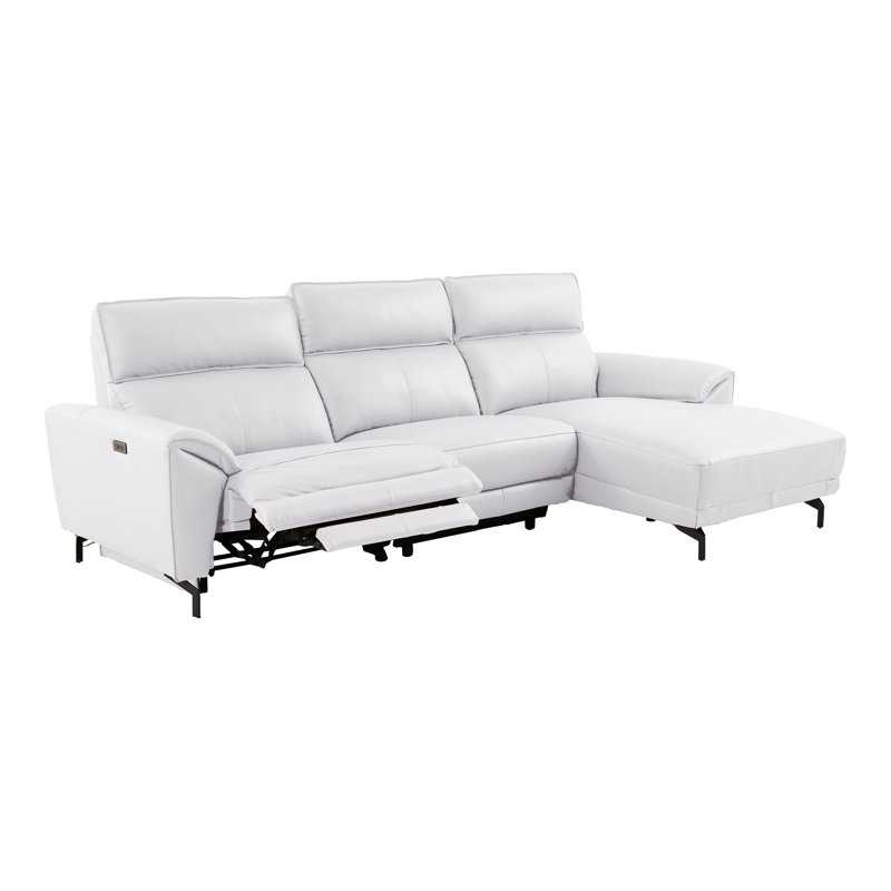 Canapé modulaire surdimensionné avec méridienne Baria, Orienté à droite, Cuir de grain supérieur blanc