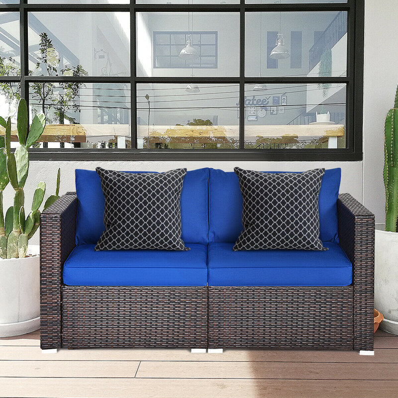 Ariyel Wicker Outdoor Lounge Chair, Navy
