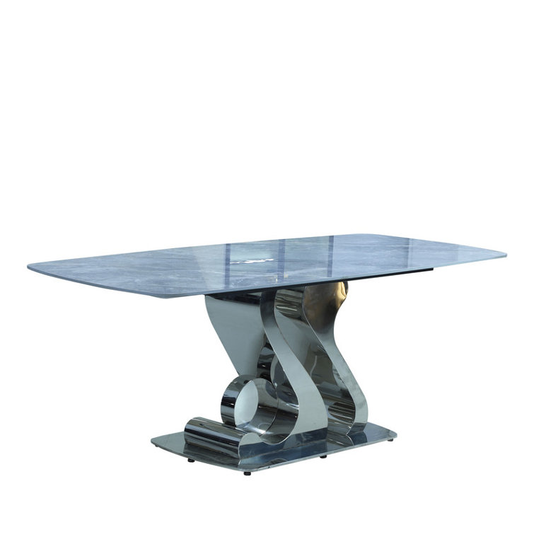 Luxury Rectangle Dining Table - Durable Stone Surface with Artistic Steel Legs