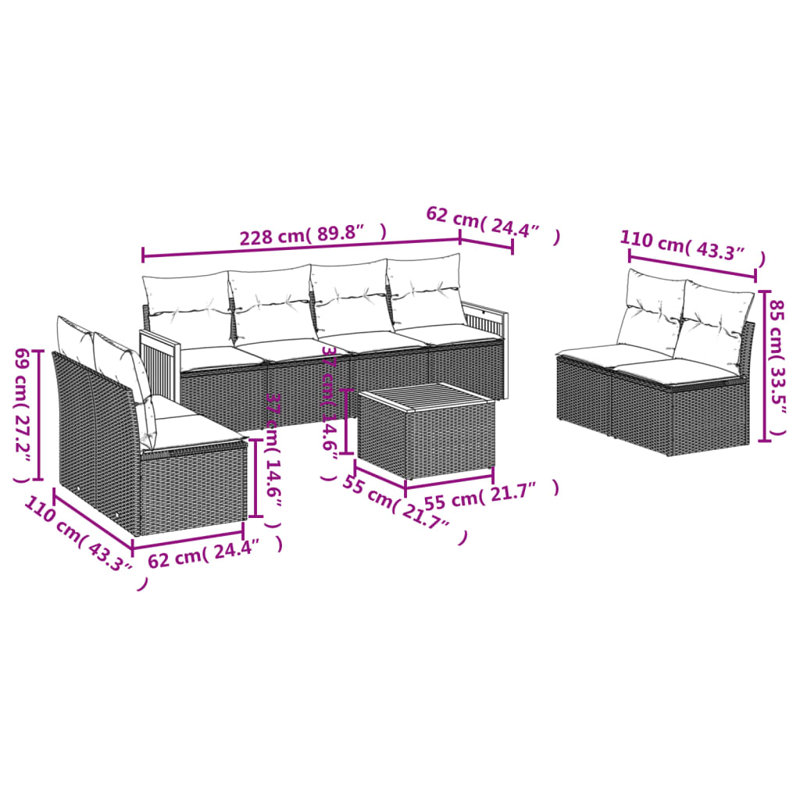 Grand canapé modulaire en rotin PE Vidaxl
