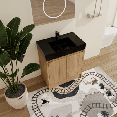 Meuble-lavabo sur pied 30 po avec lavabo Kiean, avec 2 portes et comptoir de lavabo en résine blanche