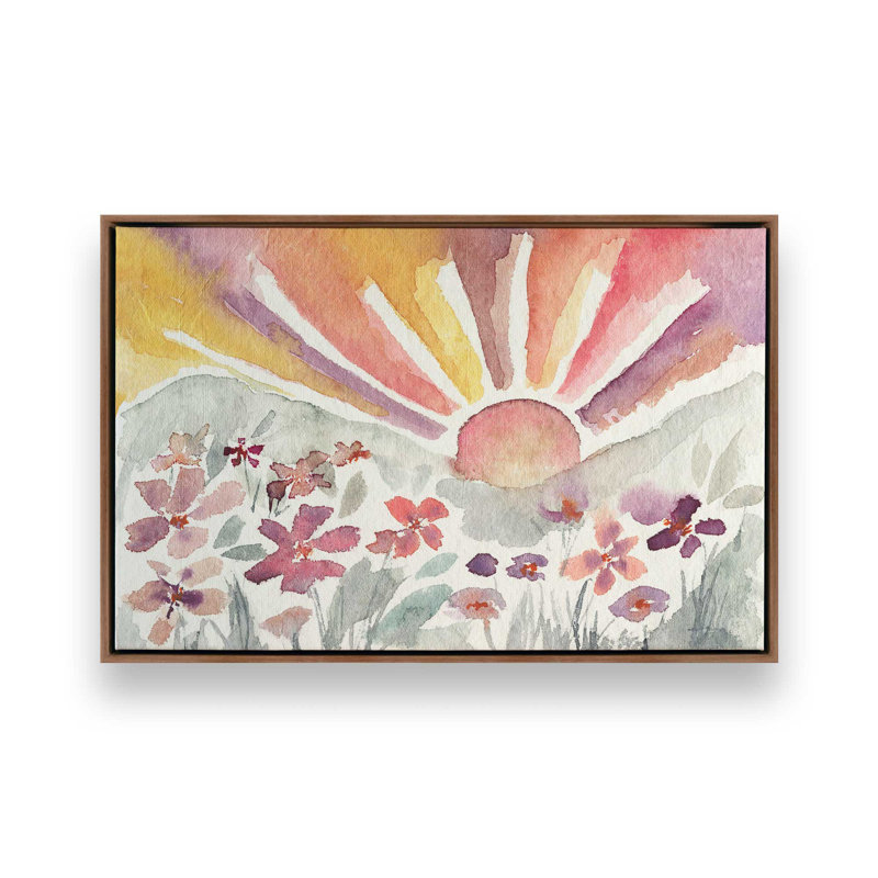 Sunrise Meadow Bloom, H 24,75 po x l 36,75 po, Toile avec cadre, Noyer