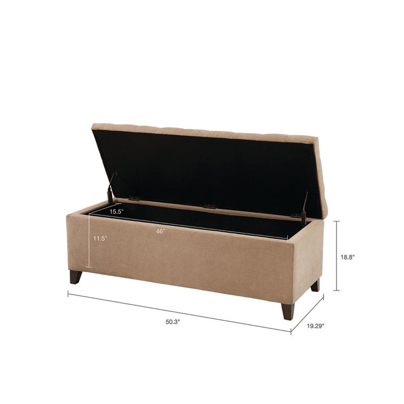 Banc de rangement capitonné à fermeture douce, Sable, Espresso