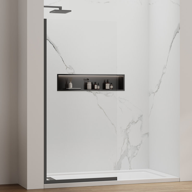 Panneau de douche mural sans cadre 35 po x 74 po, verre trempé 3/8 po, revêtement facile à nettoyer, porte de douche en verre fixe avec quincaillerie, chrome